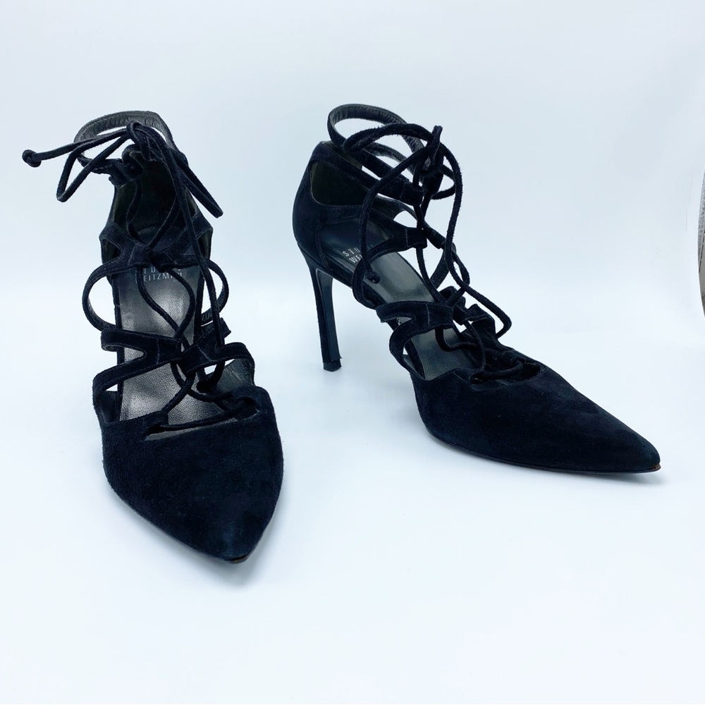 Stuart Weiztman Size 6.5 Black Suede Lace Up Heel… - image 2